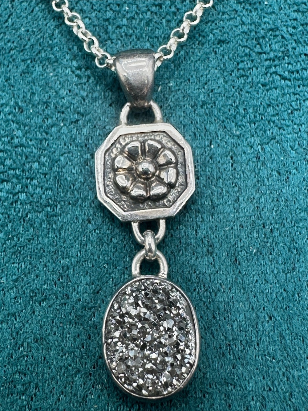 Roulette18 R18 Sterling Silver Druzy Quartz Necklace 16–18” Retired Designer